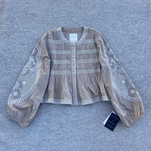 Avec Les Filles Tops - Avec Les Filles Embroidered Peplum Blouse Anthropologie S Boho Smocked Tan